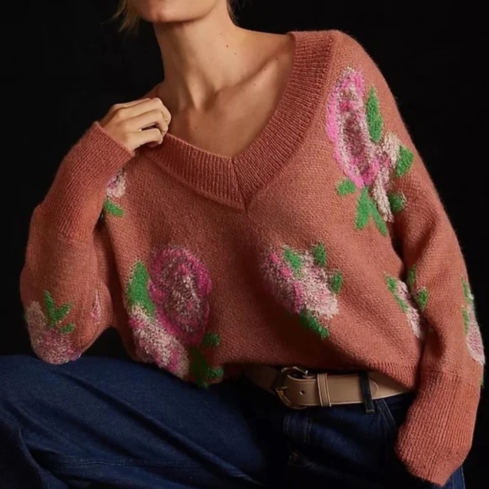 Anthropologie Drop Shoulder V-Neck Sweater